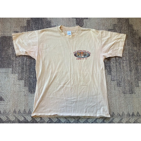 VTG Made USA Mens Large LOGOTEL T Shirt 'The Original Cool Dogs' Tan CM Coolidge
